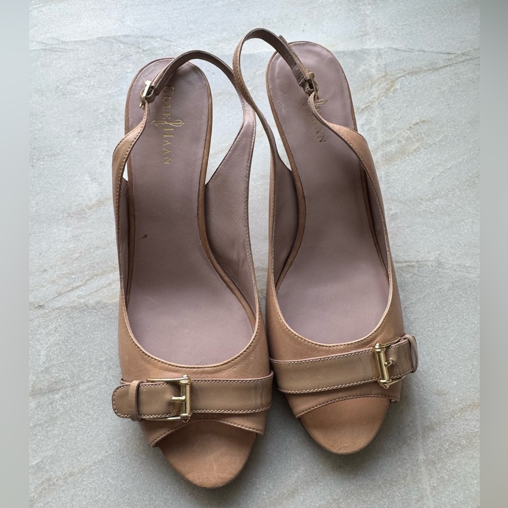 Cole Haan Nude Color Air Judy Open Toe Slingback Heels. Size 11